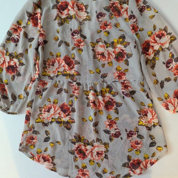 Gray Floral Princess Vera Wang Blouse- Juniors Size Large L - Picture 2 of 4